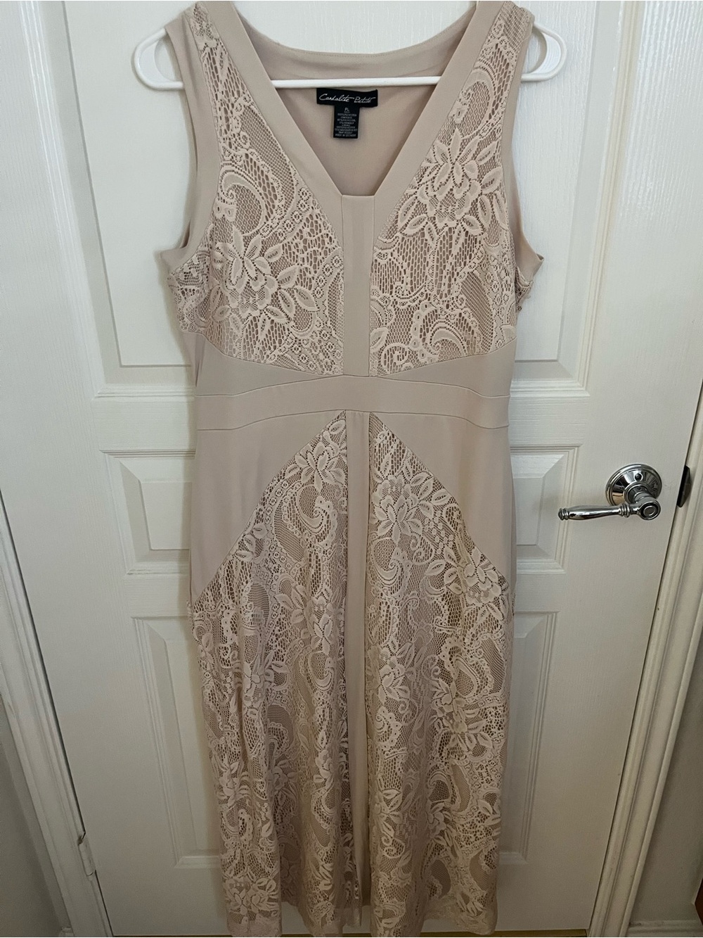 Sleeveless Lace-Panel Maxi Dress in Taupe